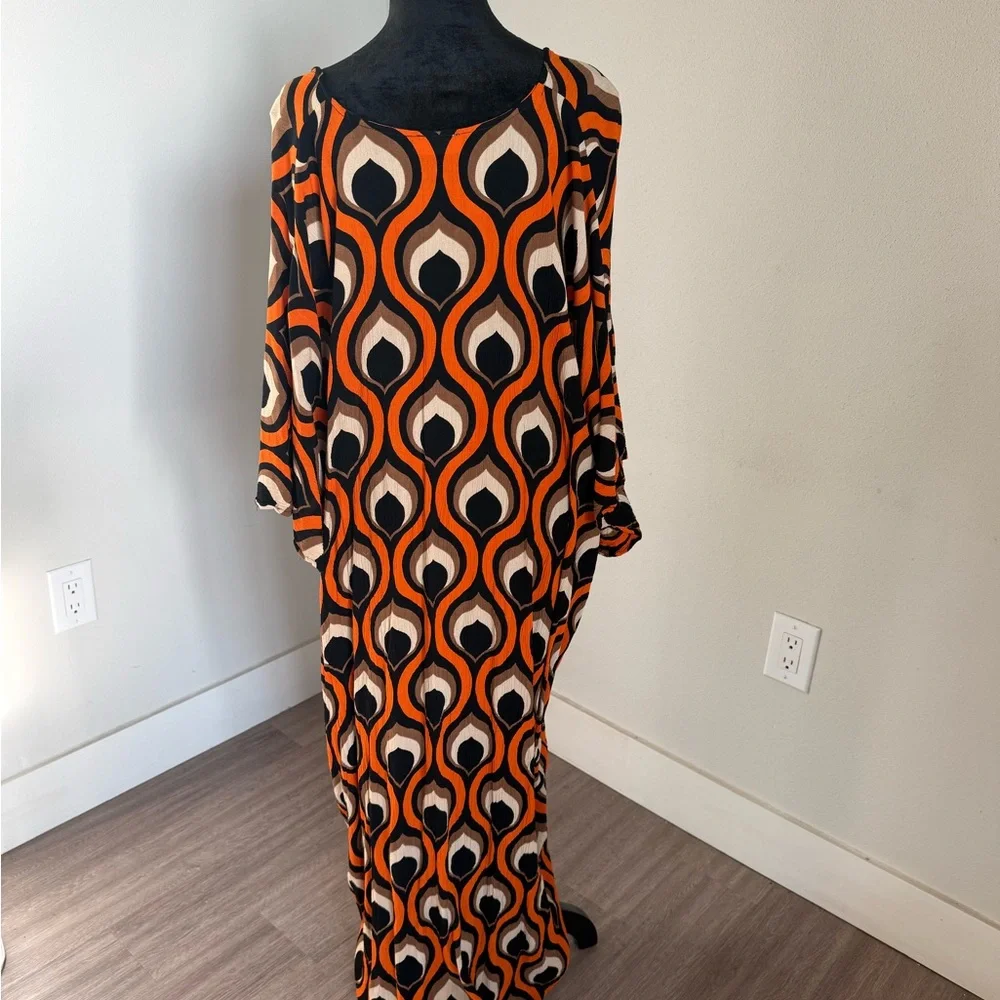 Free People Groovy Baby Maxi Kaftan Dress Orange One Size - Picture 2 of 5